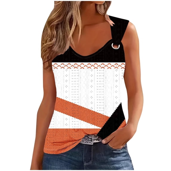 Loose Cami Tank Tops for Women Casual Soft Color Block Wide Strap Eyelet Crochet Sleeveless V-Neck Workout Sexy Vest Top