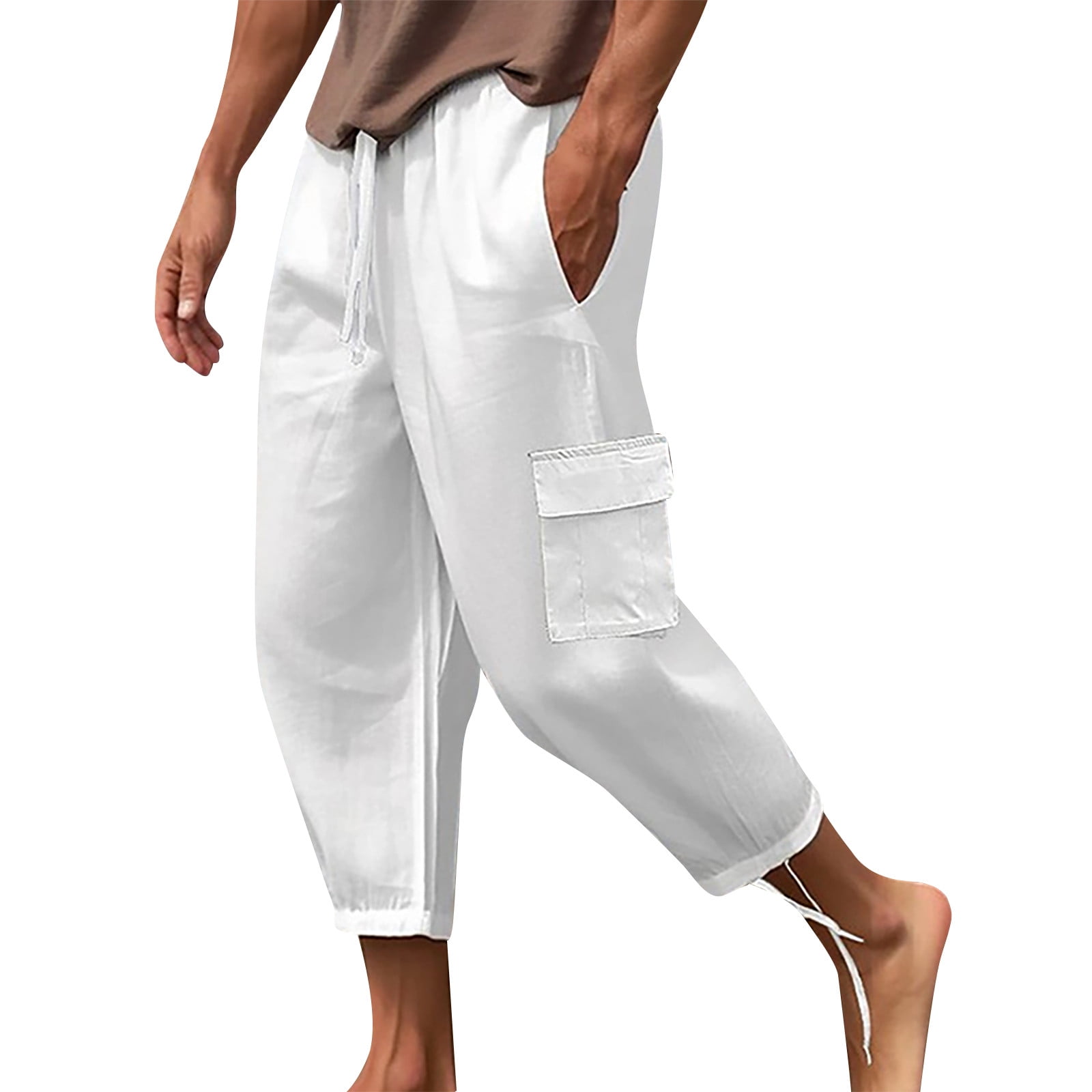 Loose Capris for Mens Cargo Pockets Harem Capri Pants Lightweight