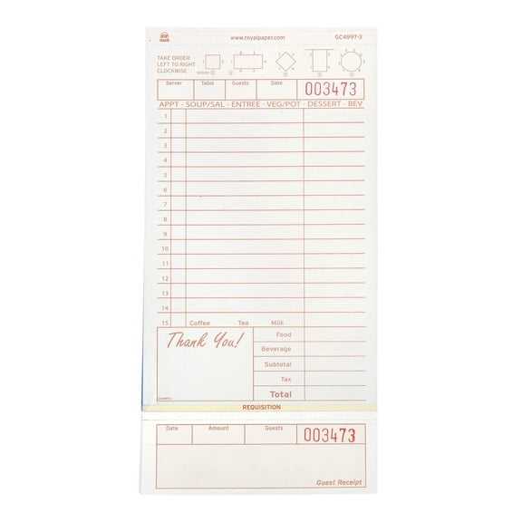 Loose Carbonless Guest Check Paper by AmerCare, 2 Part Receipt Book with 15 Lines, 2000 Sheets, Restaurant Server Order Pad for Waiters, Tan