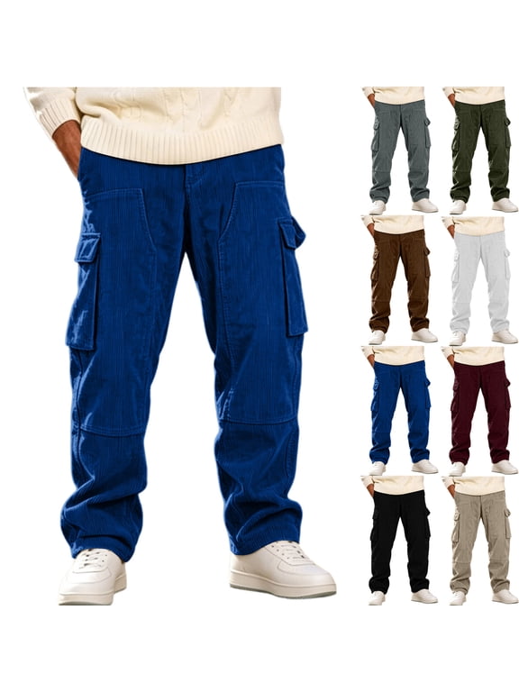 Loose Cargo Pants for Men,Straight Leg Casual Wide Leg Trousers with Multi Pockets for Hiking and Traveling