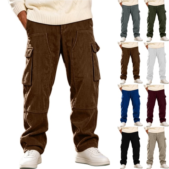 Loose Cargo Pants for Men,Straight Leg Casual Wide Leg Trousers with Multi Pockets for Hiking and Traveling