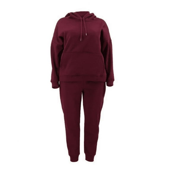 Loose Casual Net Color Hooded Long Sleeve Sweatshirt Set,Plus Size