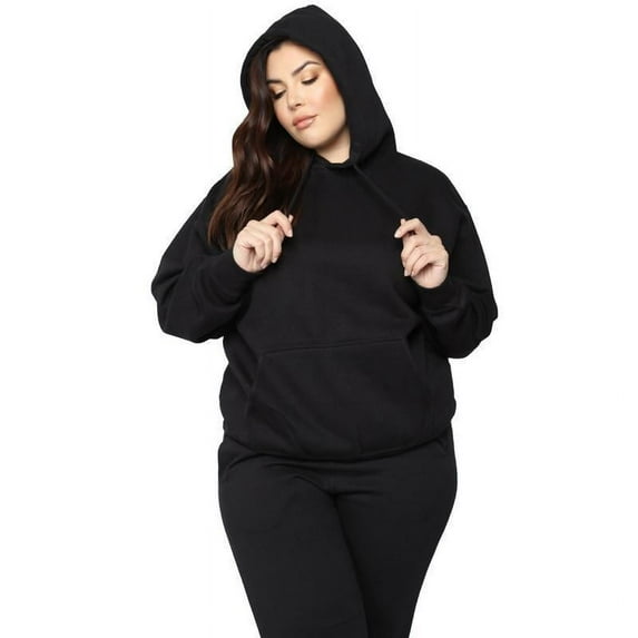 Loose Casual Net Color Hooded Long Sleeve Sweatshirt Set,Plus Size