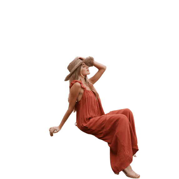 Loose Casual Solid Color Sling Jumpsuit for Resort Wear