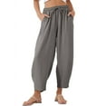 thumbnail image 1 of Loose Casual Straight Cotton and Linen Cropped Pants Gray S, 1 of 4