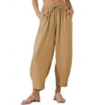 thumbnail image 1 of Loose Casual Straight Cotton and Linen Cropped Pants Khaki XXXL, 1 of 4