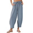 thumbnail image 1 of Loose Casual Straight Cotton and Linen Cropped Pants Light Blue XXL, 1 of 4