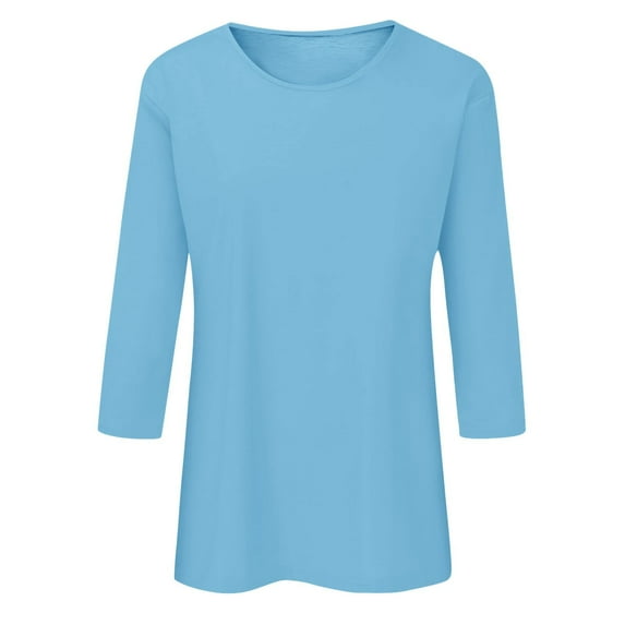 Youmylove Loose Casual Tee T-Shirt 3/4 Length Sleeve Womens Tops Fit Crewneck T Shirts Cute Solid Color Three Quarter Sleeve Tunic Tops Womens Tops Versatile Tee Tshirt