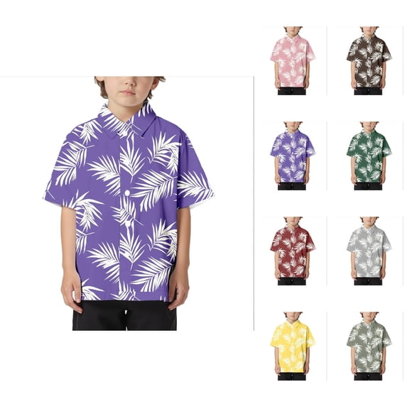 Loose Comfortable Boys Collar Button Open Shirt Short Sleeve, Casual Hawaiian Cuban Collar Beach Shirt with Pocket, Trendy Summer Leisure Wear