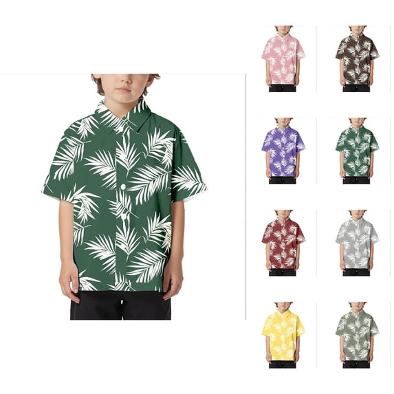 Loose Comfortable Boys Collar Button Open Shirt Short Sleeve, Casual Hawaiian Cuban Collar Beach Shirt with Pocket, Trendy Summer Leisure Wear