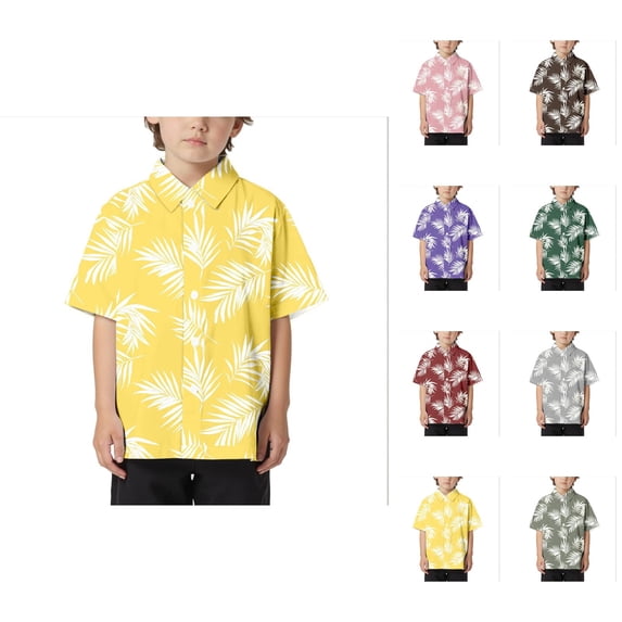Loose Comfortable Boys Collar Button Open Shirt Short Sleeve, Casual Hawaiian Cuban Collar Beach Shirt with Pocket, Trendy Summer Leisure Wear