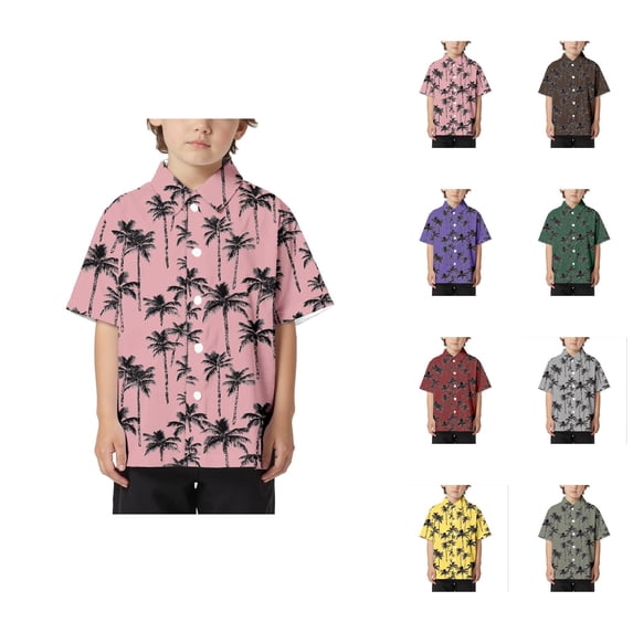 Loose Comfortable Short Sleeve Button Down Shirt, Kids Beach Leisure Hawaiian Aloha Shirt for Boys Girls, Casual Tourist