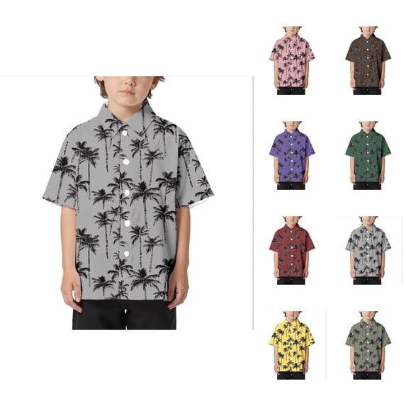 Loose Comfortable Short Sleeve Button Down Shirt, Kids Beach Leisure Hawaiian Aloha Shirt for Boys Girls, Casual Tourist