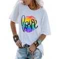 thumbnail image 1 of Loose Crew Neck Heart Printed TShirt Short Sleeve Blouse Women Casual Plus Size Top White XL, 1 of 3