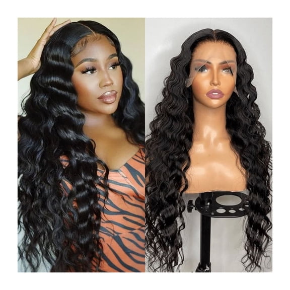 Loose Deep Wave Lace Wigs for Black Women Long Wavy Synthetic Wig Pre Plucked Heat Resistant Fiber T Part Lace Wig with Baby Hair