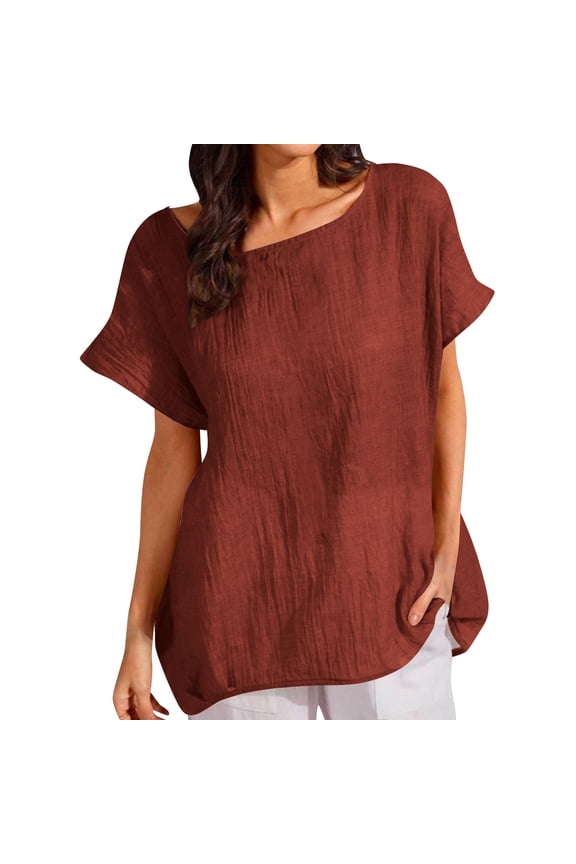 Loose Dolman Sleeve Blouse - Crew Neck Solid Color Tunic for Women