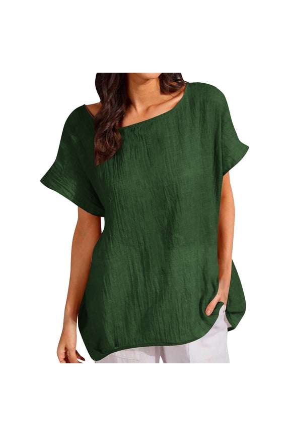 Loose Dolman Sleeve Blouse - Crew Neck Solid Color Tunic for Women