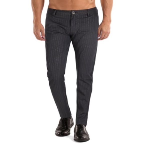 GINGTTO Men's Casual Slim Fit Pants - Stretch Black Pinstripe Chino Trousers for Work & Weekend
