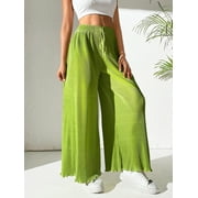 Loose Elastic Waist Belted Wide Leg Pants For Casual Wear