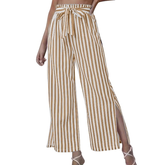 Loose Fashion Casual Slit Striped Pants Woman