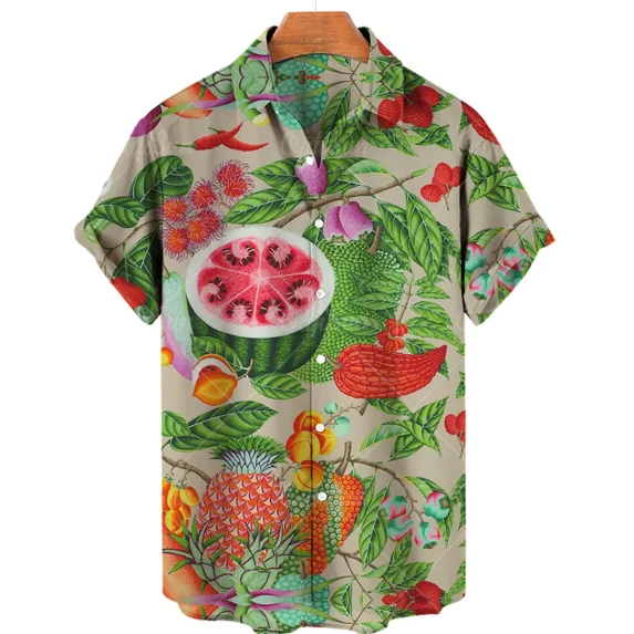Loose Fashion Men's Shirts Summer Fruit 3d Print Hawaiian Shirts Fresh Unisex Holiday Beach Party Shirts for Men Women