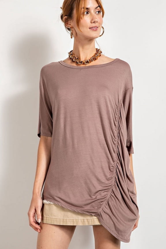 Loose Fit And Ruched Detailing Top Mocha M