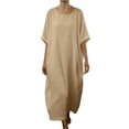 thumbnail image 1 of Loose Fit Batwing Sleeve Round Neck Solid Dress for Women, Cotton-Linen Blend Casual Kaftan Maxi Dress 2026 Trendy Fashion Daily Outing Wear, 1 of 4