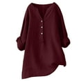 thumbnail image 1 of Loose Fit Button Down Long Sleeve Blouse Top Casual Comfortable Stand Collar Womens Shirt Solid Color, 1 of 2