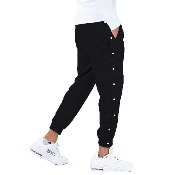 Loose Fit Button Side Basketball Training Joggers With Elastic Stretch Waist Pants