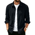 thumbnail image 1 of Loose Fit Button Up Shirt Jacket For Men, Solid Lapel Long Sleeve Casual Top, Fall Daily Layering Pocket Shacket, 1 of 7