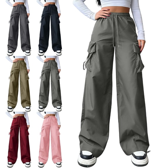 Loose Fit Cargo Pants for Women Straight Leg with Pockets Casual Long Trousers