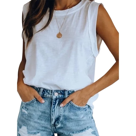 Loose Fit Casual Crew Neck T Shirts Basic Tee Tops Summer Sleeveless Women Tank Top