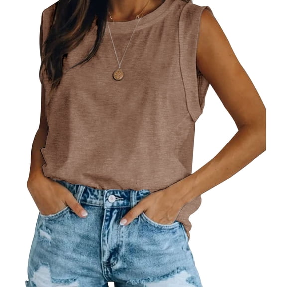 Loose Fit Casual Crew Neck T Shirts Basic Tee Tops Summer Sleeveless Women's Tank Top