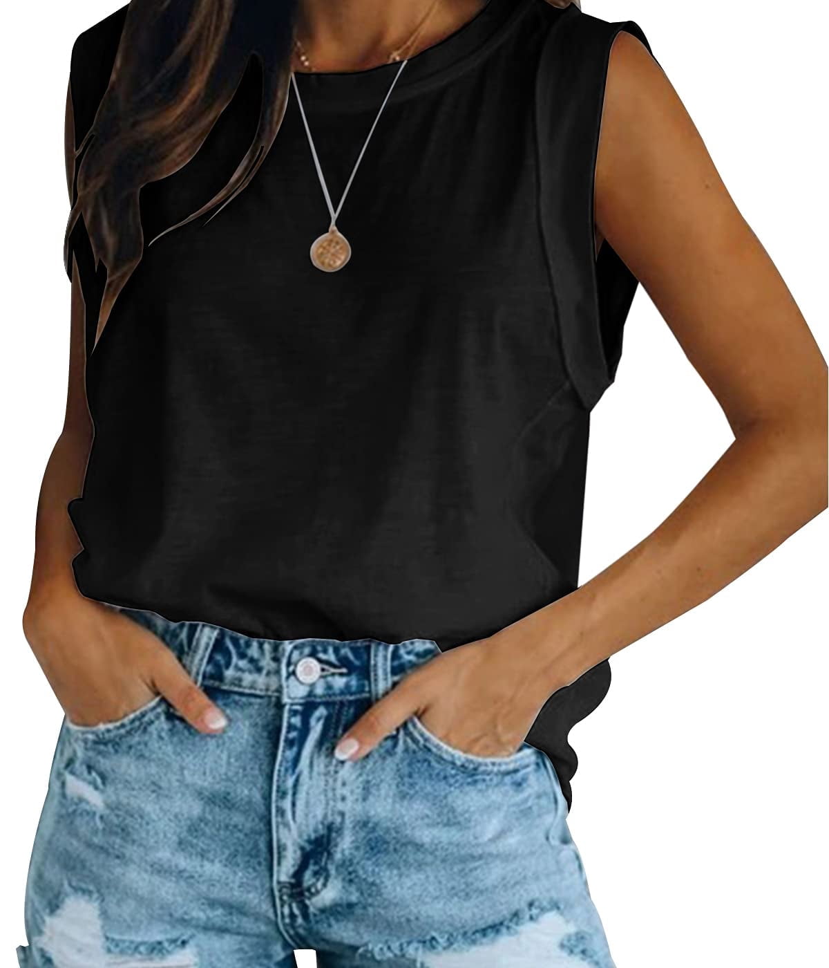 Loose Fit Casual Crew Neck T Shirts Basic Tee Tops Summer Sleeveless ...