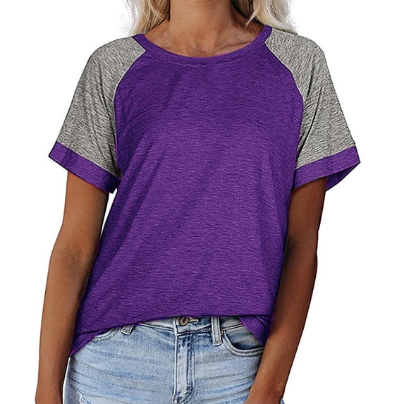Loose Fit Crewneck Tee for Women Short Sleeve Summer Top, Solid Color Comfortable Raglan Sleeve Shirt Breathable Everyday Casual T-Shirt