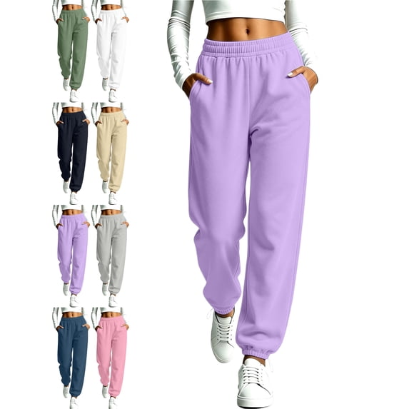 Loose Fit Cuffed Sweatpants for Women Elastic Waist Ribbed Cuffed Ankle Tapered Casual Athletic Workout Lounge Fall Winter Everyday Pants with Pockets