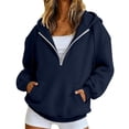 thumbnail image 1 of Loose Fit Half Zip Pullover Hoodie for Women, Long Sleeve Sweatshirt with Front Pocket, Cozy Casual Fall Winter Tops, 1 of 3