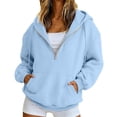thumbnail image 1 of Loose Fit Half Zip Pullover Hoodie for Women, Long Sleeve Sweatshirt with Front Pocket, Cozy Casual Fall Winter Tops, 1 of 3
