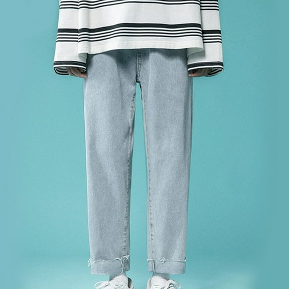 Loose Fit Jeans for Men Straight Leg Straight Casual Denim Pants Solid Color Versatile Lightweight Fall Travel Long Jeans with Pocket