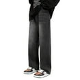 thumbnail image 1 of Loose Fit Jeans for Men Wide Leg Straight Denim Pants with High Street Casual Solid Color Fall Travel Long Jeans with Pocket, 1 of 7