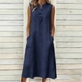 thumbnail image 1 of Loose Fit Linen Sleeveless V-Neck Button Front Casual Dress for Women, 1 of 7