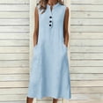 thumbnail image 1 of Loose Fit Linen Sleeveless V-Neck Button Front Casual Dress for Women, 1 of 7