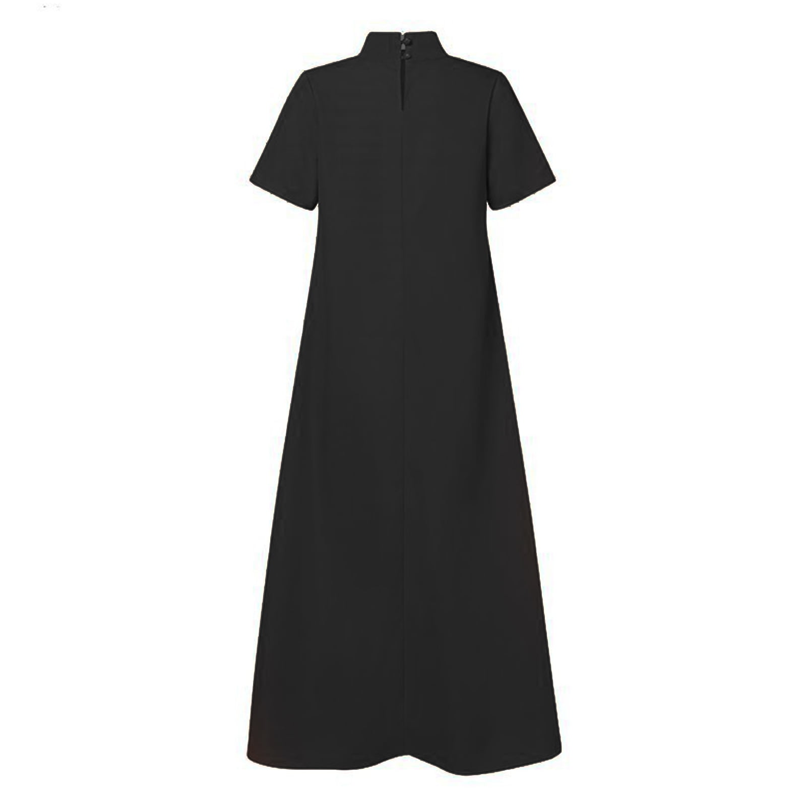 Loose Fit Maxi Dress Long Women Dress Stand Collar A-line Solid