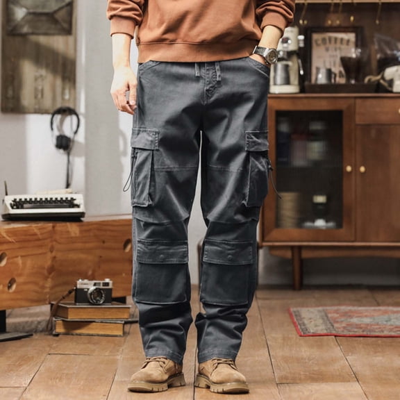 Loose Fit Multi-Pocket Cargo Pants for Men Straight Leg Rugged Trousers Heavy Duty Work Bottoms Casual Outdoor Hiking Wear