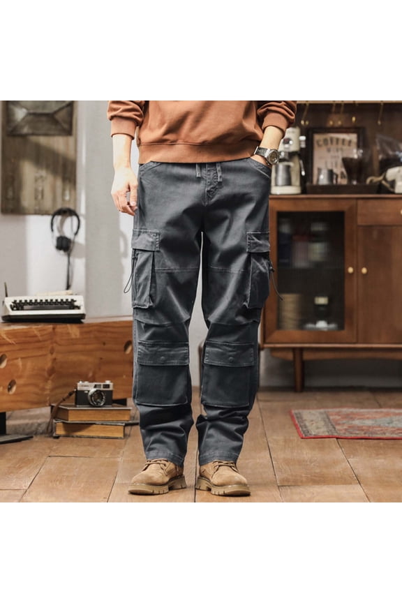 Loose Fit Multi-Pocket Cargo Pants for Men Straight Leg Rugged Trousers Heavy Duty Work Bottoms Casual Outdoor Hiking Wear