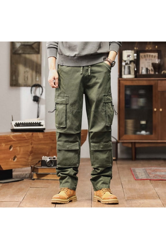 Loose Fit Multi-Pocket Cargo Pants for Men Straight Leg Rugged Trousers Heavy Duty Work Bottoms Casual Outdoor Hiking Wear