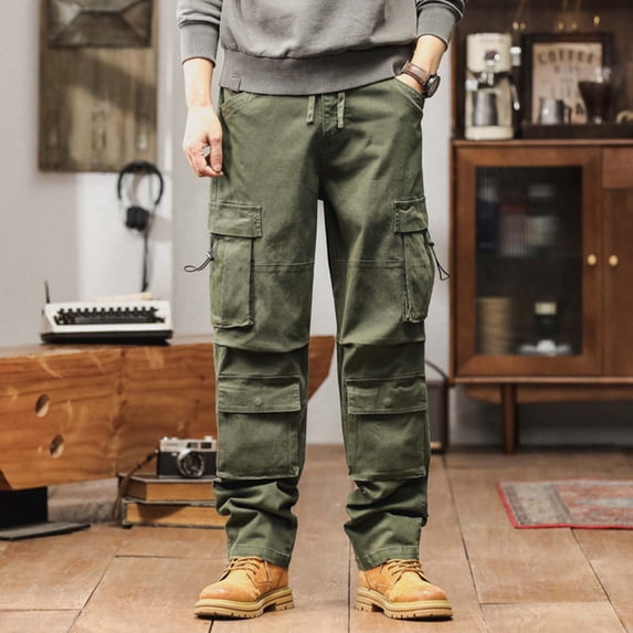 Loose Fit Multi-Pocket Cargo Pants for Men Straight Leg Rugged Trousers Heavy Duty Work Bottoms Casual Outdoor Hiking Wear