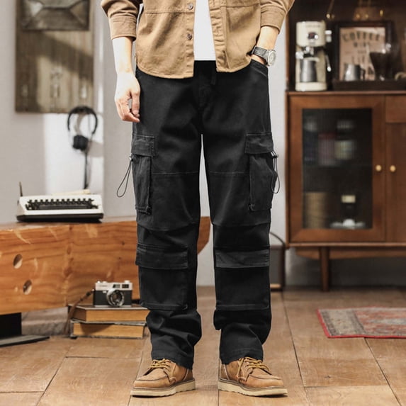Loose Fit Multi-Pocket Cargo Pants for Men Straight Leg Rugged Trousers Heavy Duty Work Bottoms Casual Outdoor Hiking Wear