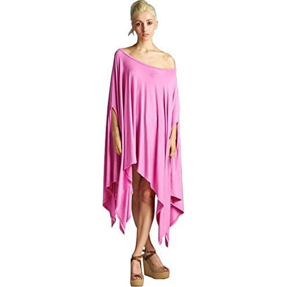 Loose Fit Poncho Tunic Dress with Asymmetrical Hem