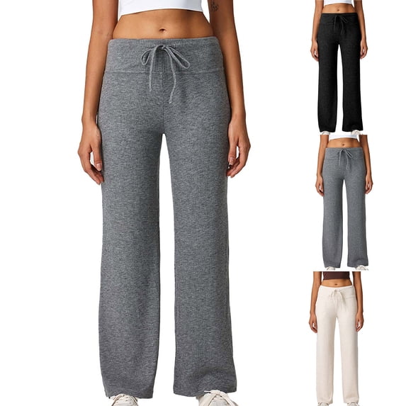 Loose Fit Pull Rope Pants Women, Elastic Waist Full Length Trousers, Solid Color Casual Drooping Sensation Lounge Pants, Relaxed Fit Work Office Pants, Mother's Day Gifts